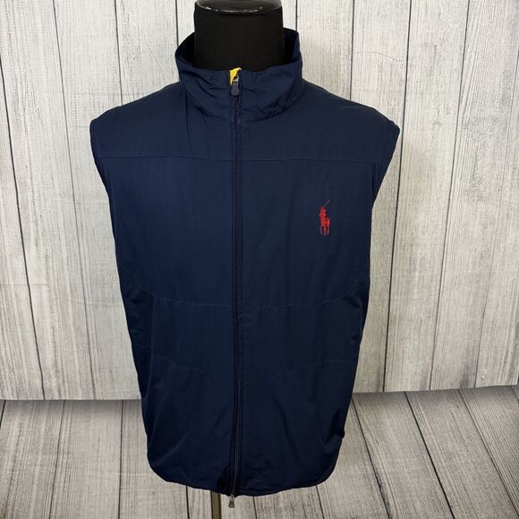 Polo Golf Ralph Lauren Men's XXL Navy Blue Weatherproof Full Zip Vest Large Pony - Picture 1 of 6